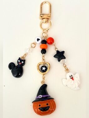 Halloween Pumpkin & Characters Bag Charm - Black/Orange/White